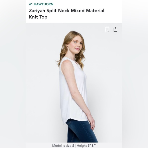 41 Hawthorn Zariyah Split Neck Mixed Material Knit Top | Medium | White - Picture 5 of 9